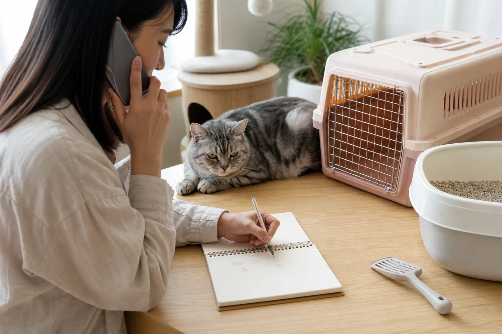 飼主致電動物醫院並記錄貓咪最後正常排尿時間與症狀